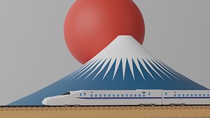 3D model Shinkansen and Mount Fuji
