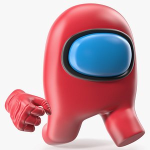 Red Among Us Character Running 3D