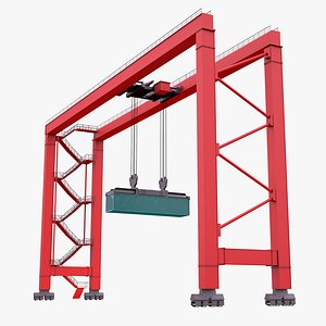 3D RTG Crane and Container - Red