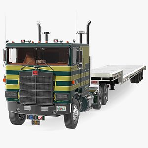 Marmon Truck with Single Drop Tri Axle Extendable Trailer 3D model