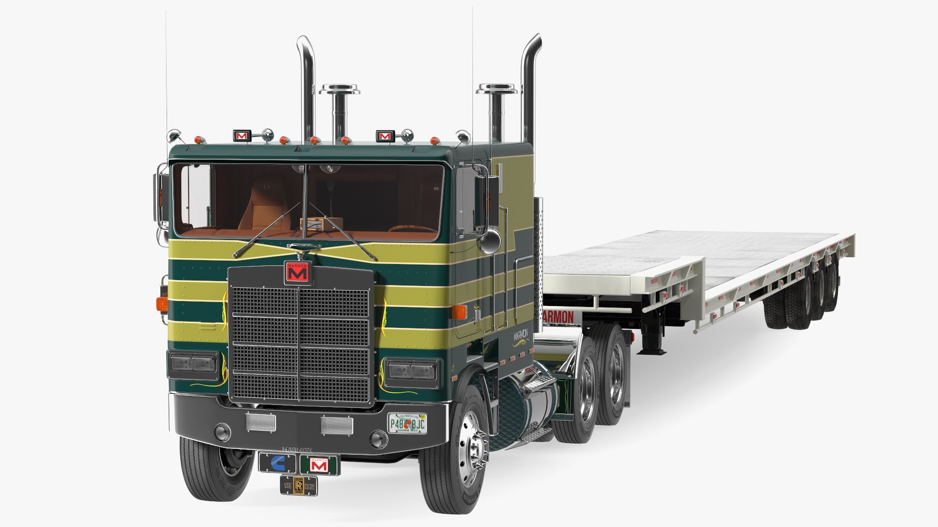 Marmon Truck with Single Drop Tri Axle Extendable Trailer 3D model preview
