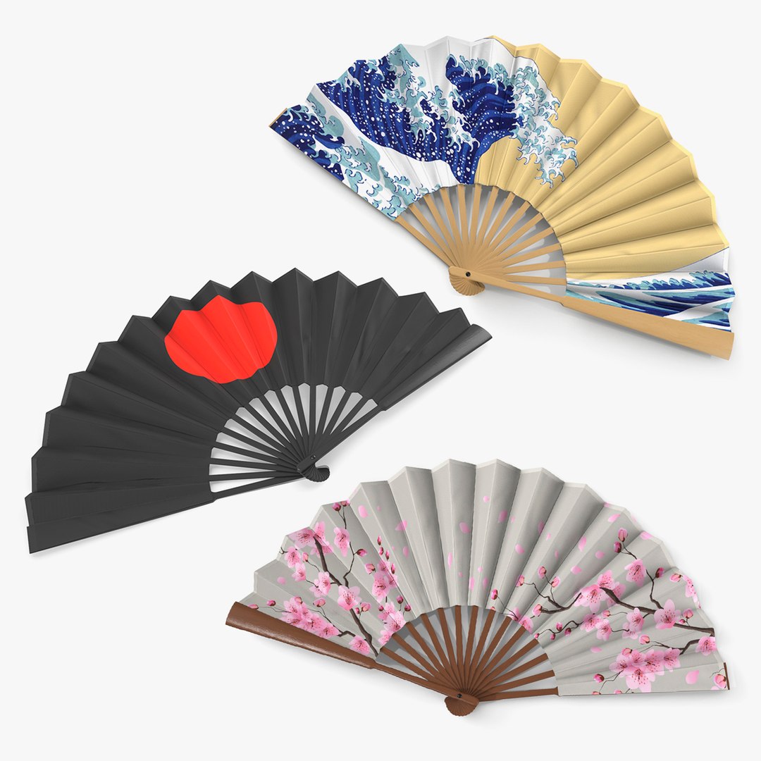 Japanese Folding Fans Collection 3D model preview
