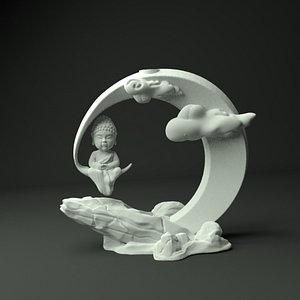 3D BackFlow Incense Burner Buddha and Moon for 3D print model