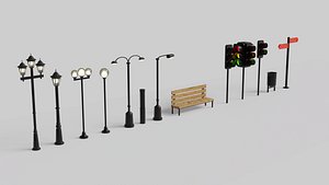 3D Urban Street Lamp Collection or Park Item