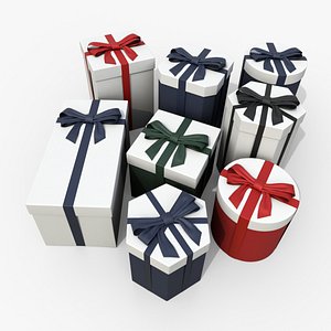 3D Gift Boxes - Vertical Variety with Tied Ribbon Bow