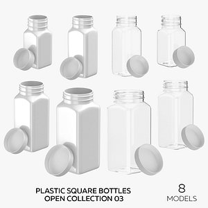 Plastic Square Bottles Open Collection 03 - 8 models 3D model