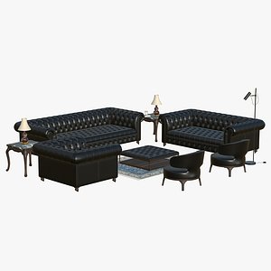 Chesterfield Leather Realistic Sofa Black