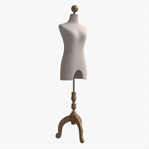3D model Upper Body Female Mannequin on wooden tripod