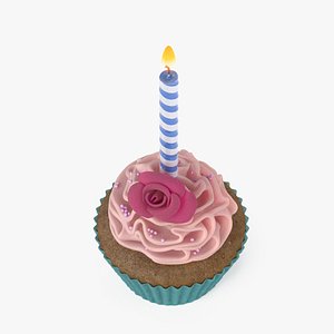 Rose Cupcake and Candle 3D model
