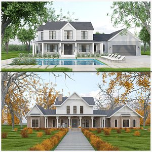 3D Farmhouse Cottage Exterior and Interior Bundle