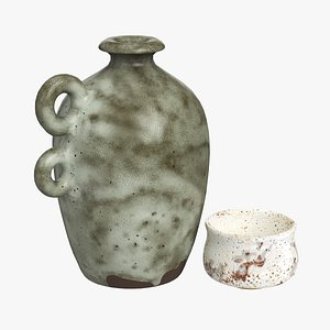 Handmade Ceramic Bottle and Bowl 3D