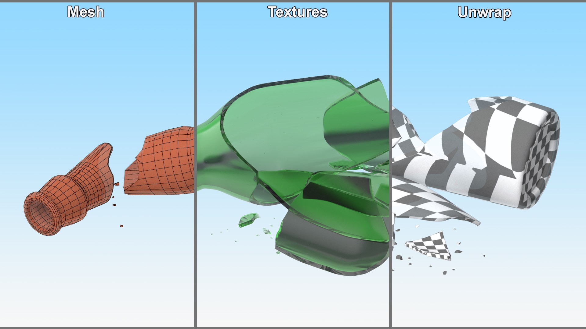 3D Shattered Glass Bottle https://p.turbosquid.com/ts-thumb/jS/mAGaeJ/EB/shattered_glass_bottle_009/jpg/1734839408/1920x1080/fit_q87/8c63003eeed874ea09977baa5454babf20c37829/shattered_glass_bottle_009.jpg