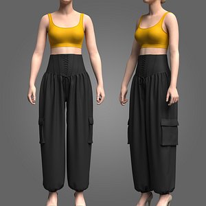 Crop top and genie pant 3D Model 3D model