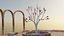 White tree purple mushrooms arch garden