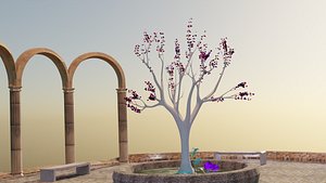 White tree purple mushrooms arch garden