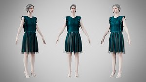 Dress 20 Teal Velvet 3D model