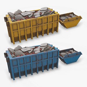 Construction Skip Containers With Debris Low-poly PBR