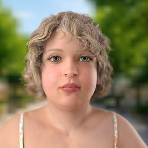 3D Chubby Girl in Butterfly Dress A-Pose