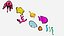 3D model 10 cartoon marine 3D icons with 3D Editable Outlines