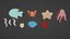 3D model 10 cartoon marine 3D icons with 3D Editable Outlines
