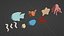 3D model 10 cartoon marine 3D icons with 3D Editable Outlines
