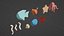 3D model 10 cartoon marine 3D icons with 3D Editable Outlines