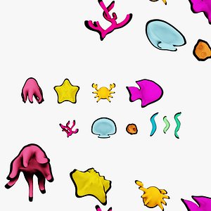 10 cartoon marine 3D icons with 3D Editable Outlines