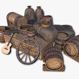 Bags Barrels Baskets Boxes Buckets Chests - 29 low-poly PBR objects 3D model
