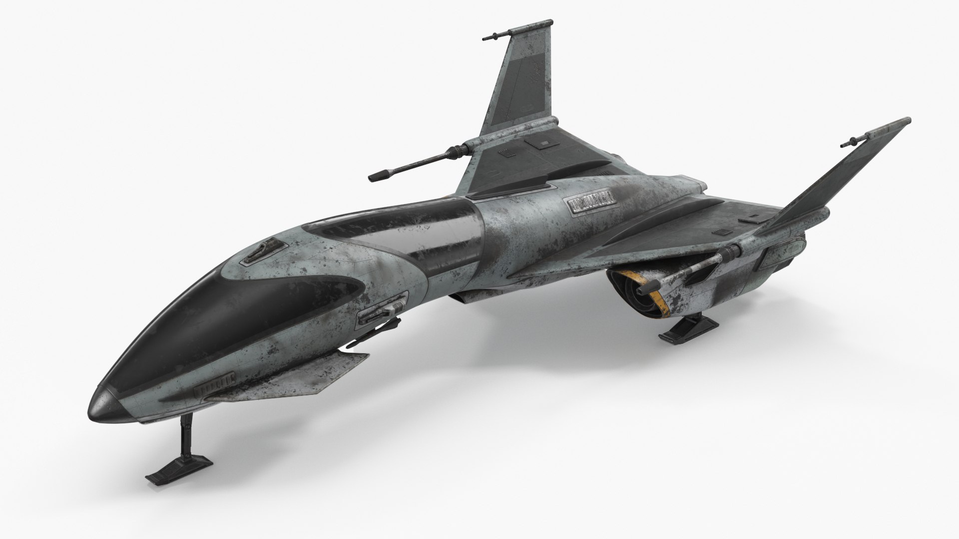 Dirty Futuristic Fighter Spaceship 3D model preview