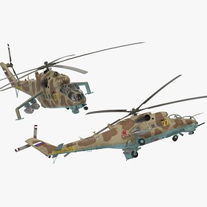 3D Russian Mil Mi-24B Hind Attack Helicopter Rigged for Maya