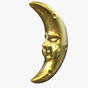 3D model Golden Crescent Moon Face - Ready to Render 01