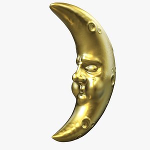 Golden Crescent Moon Face - Ready to Render 01