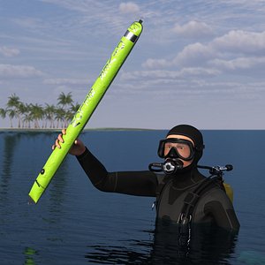 Technical Diver Signaling Ascent With Marker Buoy Rigged