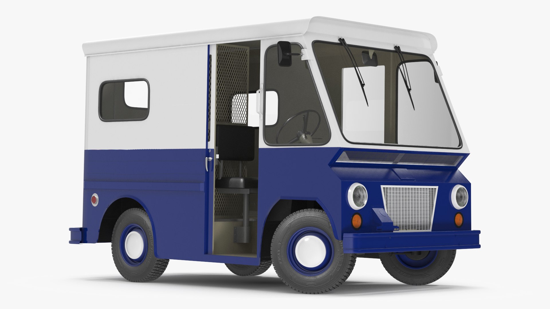 Vintage Van Blue Rigged 3D model preview