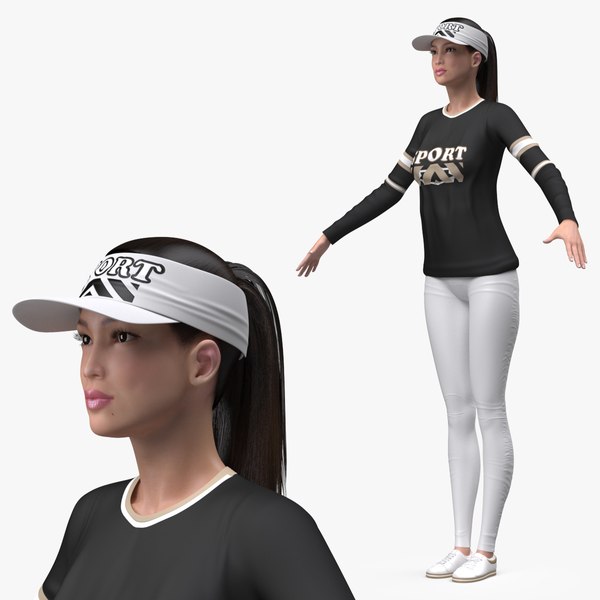 3D Asian Woman in Sportswear Rigged for Cinema 4D