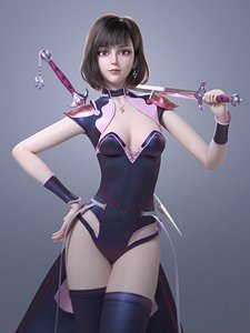 CG Woman warrior beauty female character Low-poly 3D model(1)