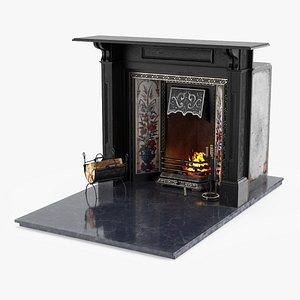 3D Black Antique Fireplace with Log Rack
