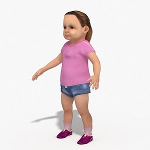 3D Caucasian Toddler Girl White kid Child model