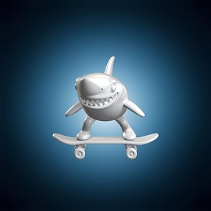 Skater Shark On Chunky Skateboard 3D Print Model 3D