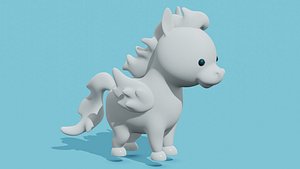 3D model Cute white Pegasus with wings