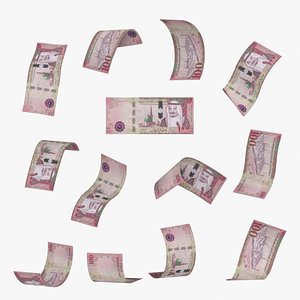 Saudi 100 Riyals Falling Notes 3D