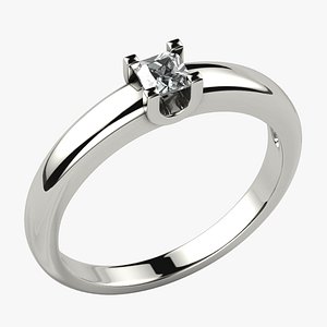 3mm Princess Gold Ring 3D model