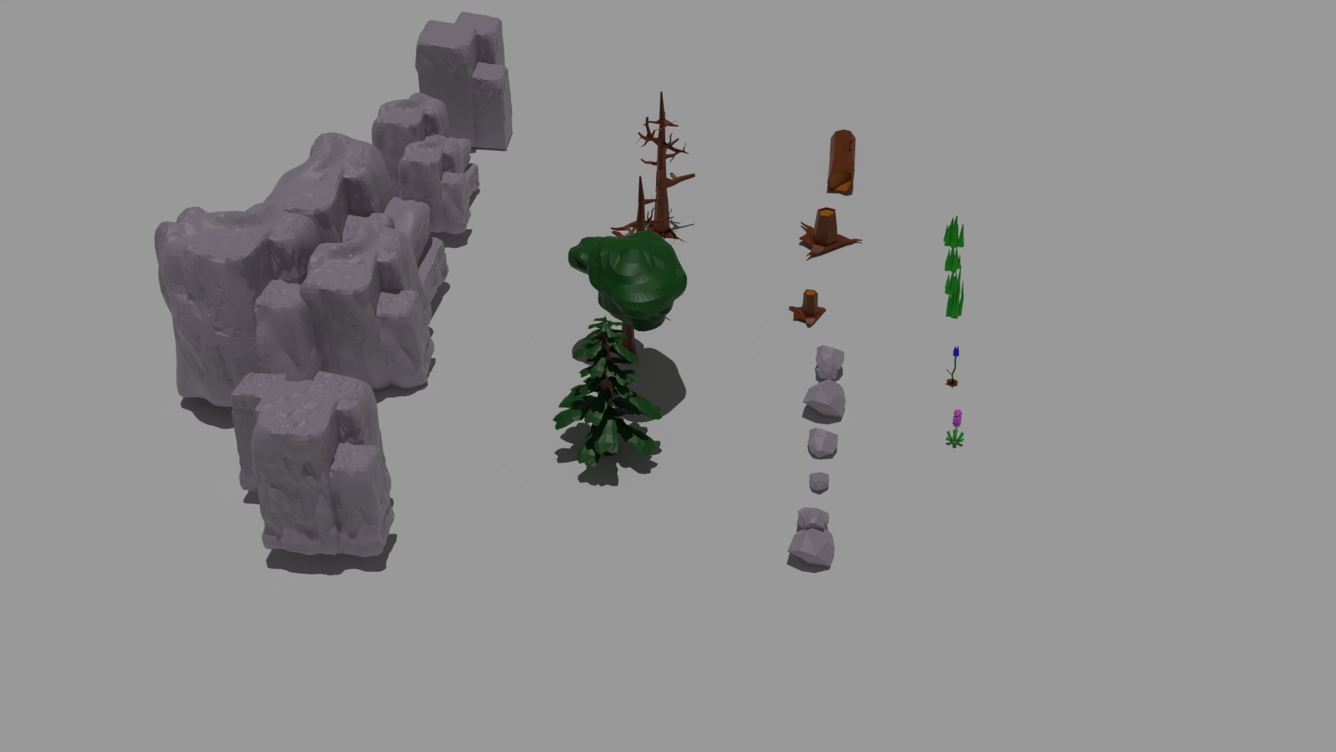 3D Low Poly Cartoon Trees Grass Plants and Rocks - TurboSquid 2063356