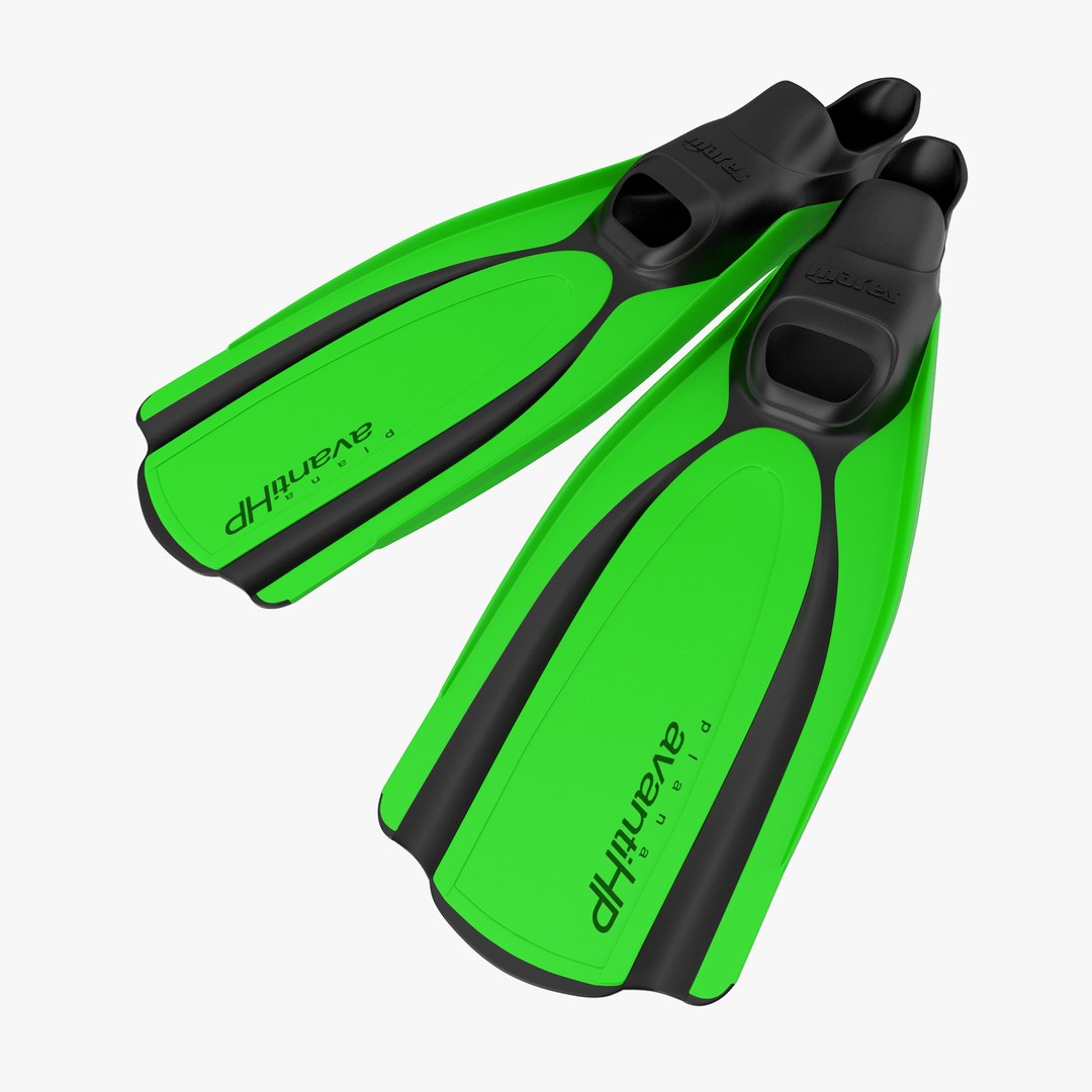 Swim Fins 2 Green 3D Model 3D model preview