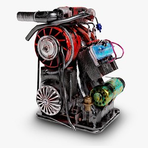 3D Old rusty vintage car engine vehicle part al5 model