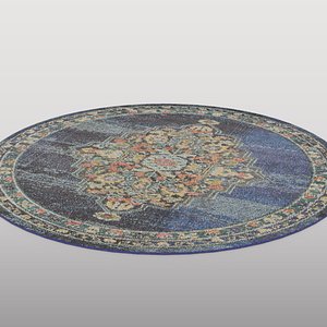Traditional Blue Round Rug 3D model