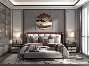 3D Chinese-style bedroom 3D model Interior design style