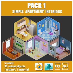 Simple interior collection 1 Low Poly 3D model