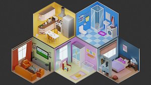 Simple apartment interiors pack 1 Low Poly