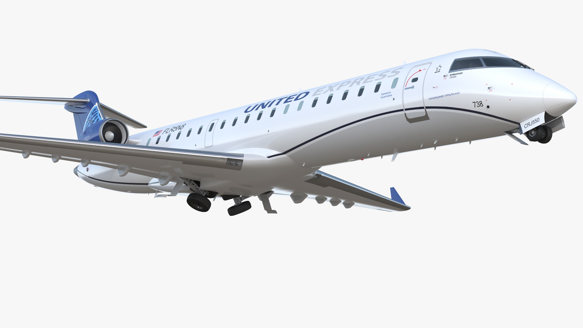 Bombardier CRJ550 Regional Jet United Express Rigged 3D model preview